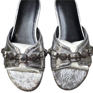 Balenciaga Cagole Embellished Metallic Silver Leather Flats 6.5 US NWT MSRP $890